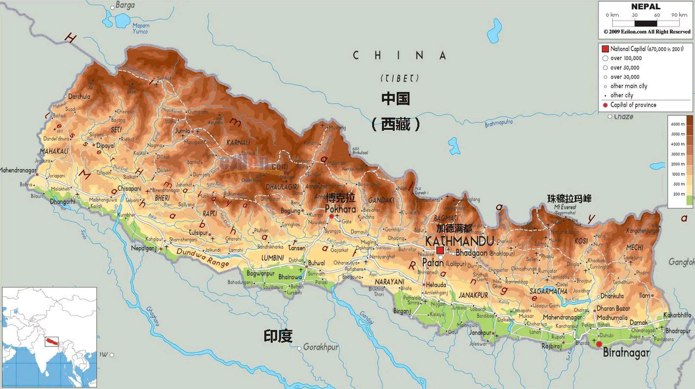 尼泊尔地图全国图片