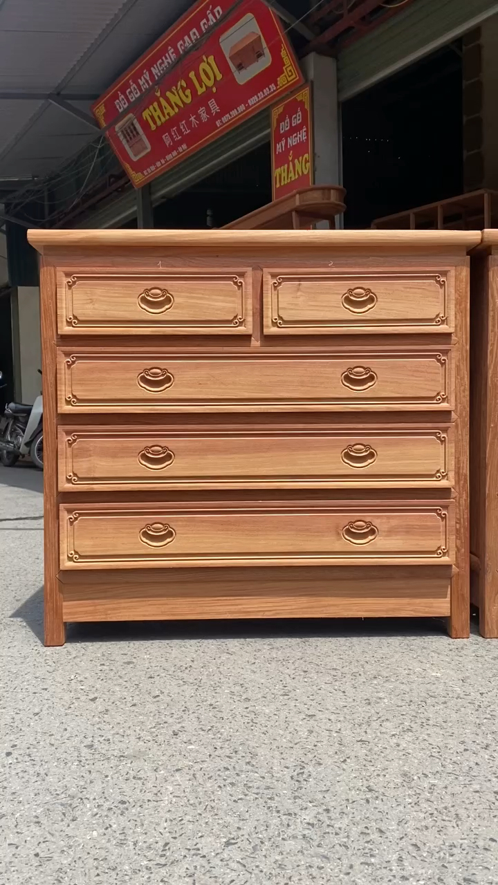 缅甸花梨大果紫檀榫卯结构独板五斗橱,白胚原木色-度小视