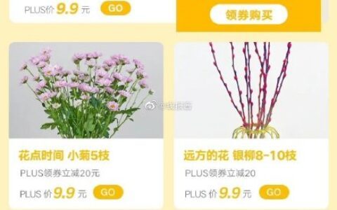 plus会员每月9.9买鲜花，页面更新几款9.9单品