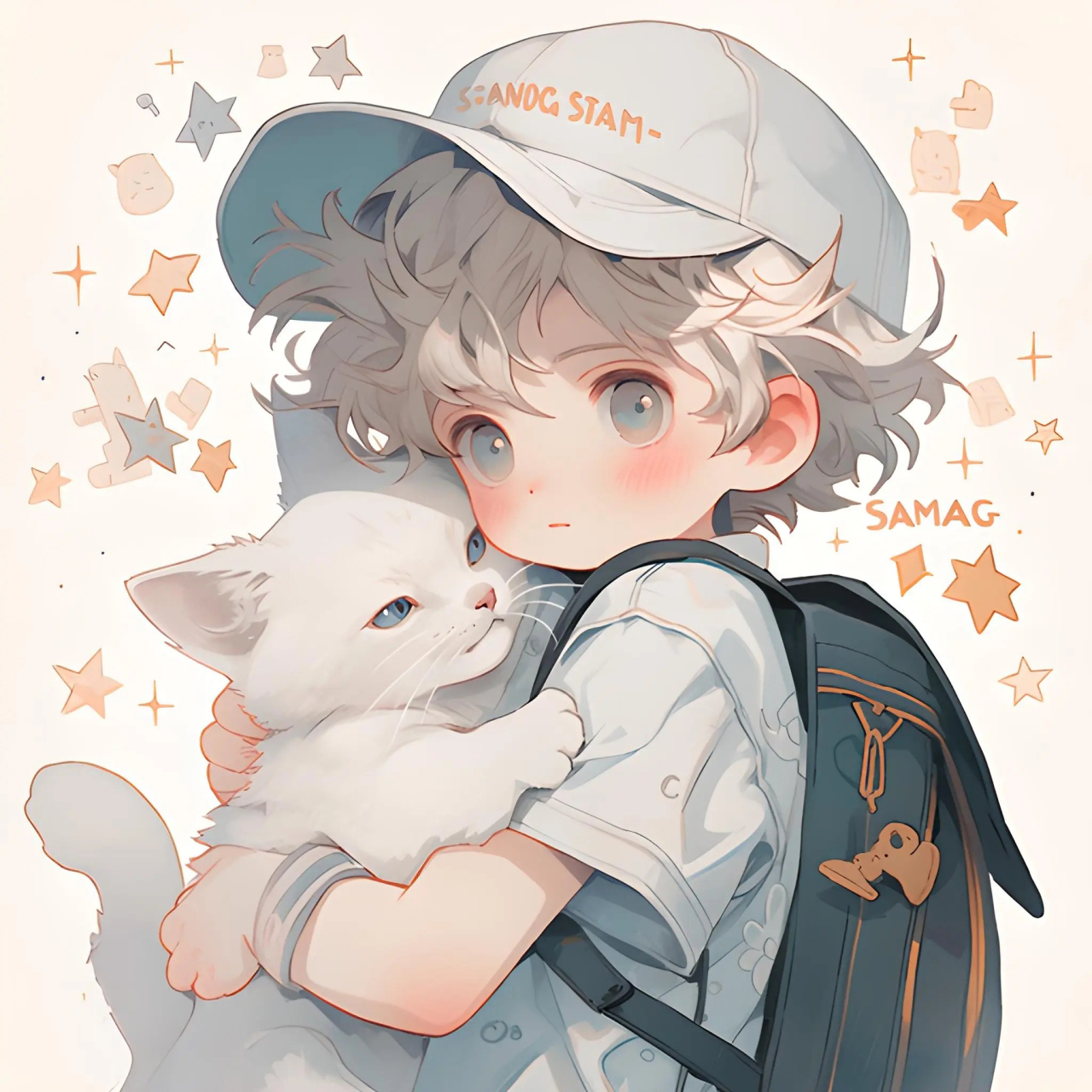 小猫咪和小男孩头像 #ai绘画