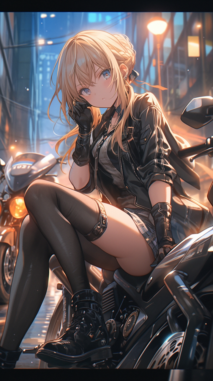 机车美少女#ai绘画# #二次元美图# #ai美女壁纸