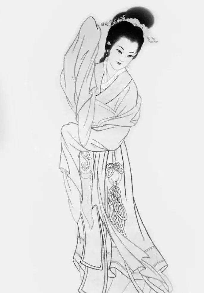 素材|一组古典工笔仕女白描27图 线条棒极了