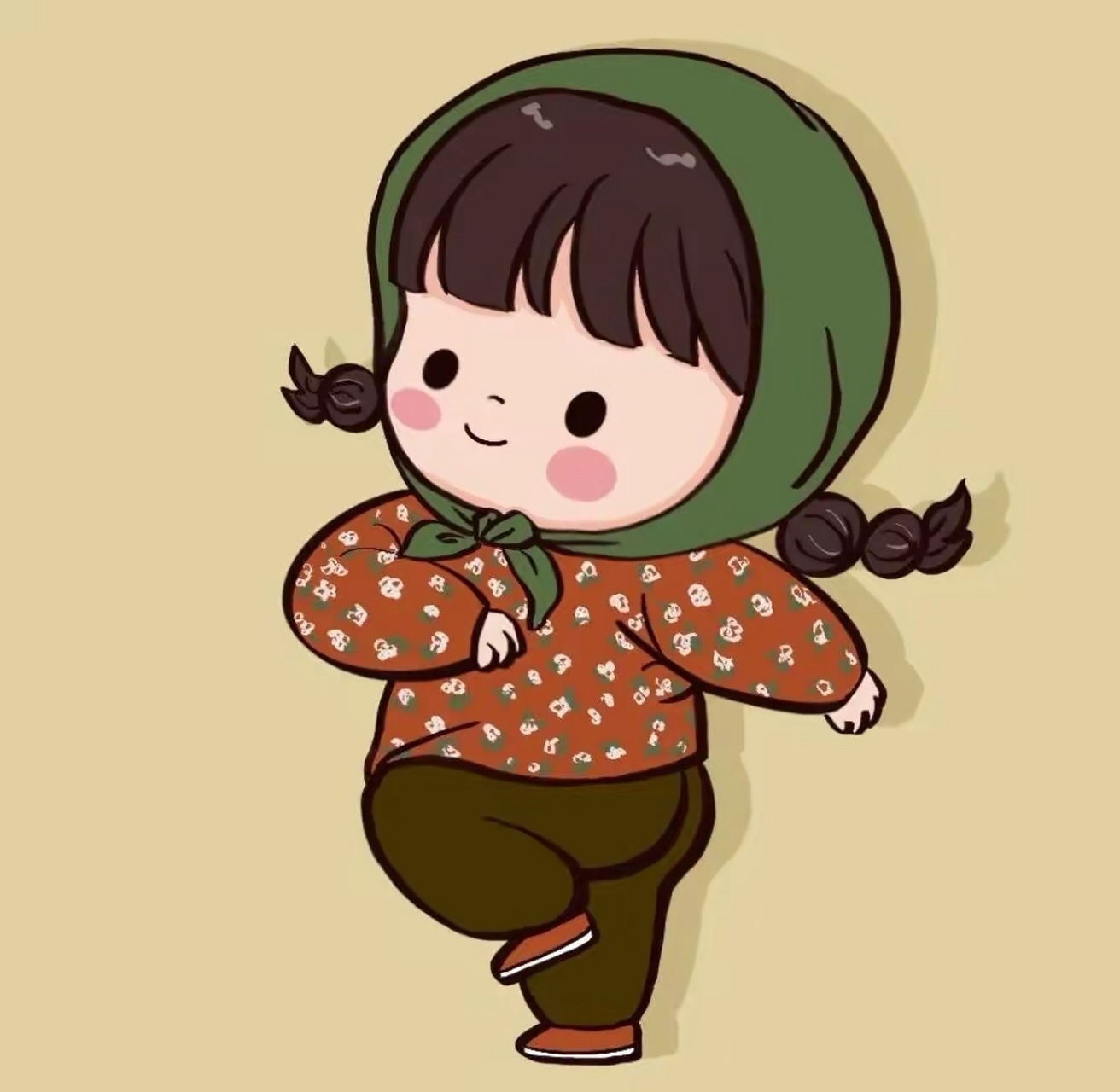 花棉袄小女孩头像 每天穿着不一样的花棉袄,带着不一样颜色的花头巾