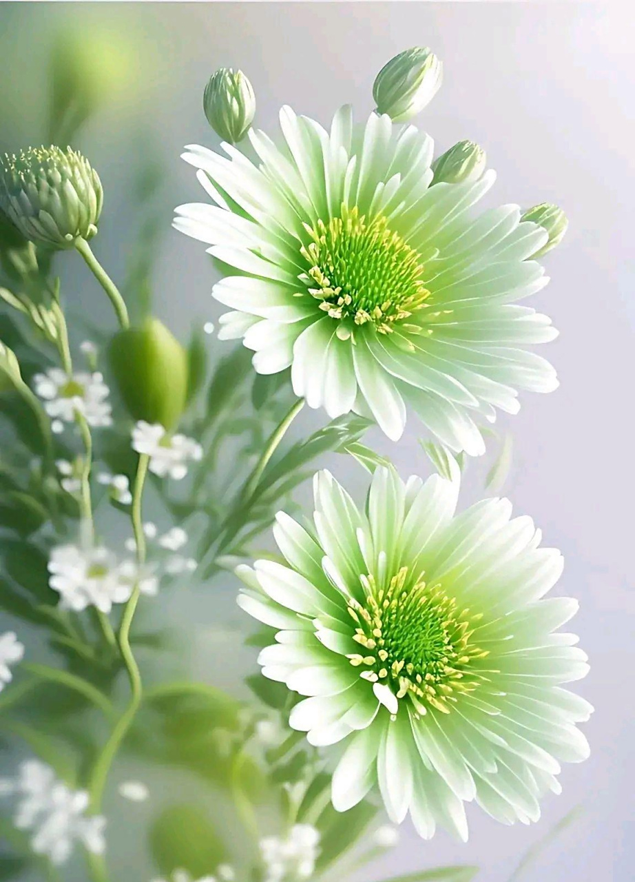 美花分享:清新淡雅的绿菊