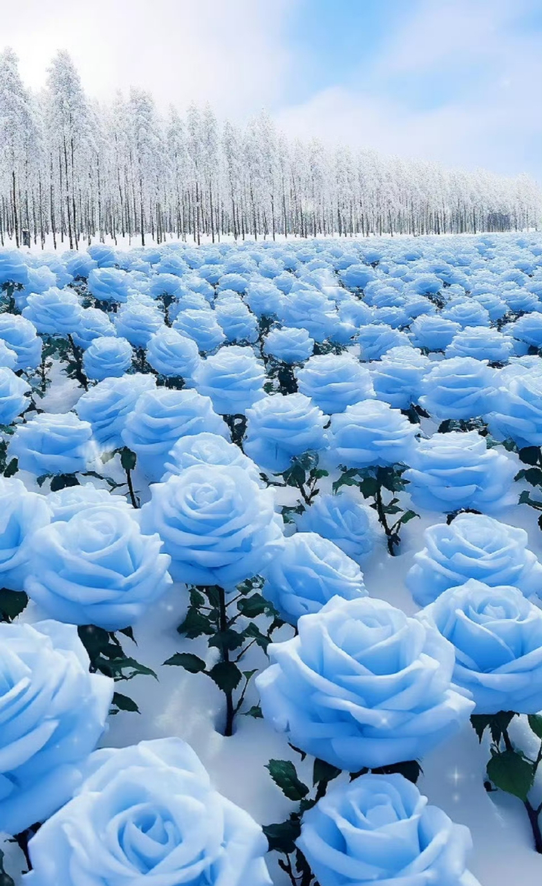 唯美山雪蓝玫瑰壁纸 