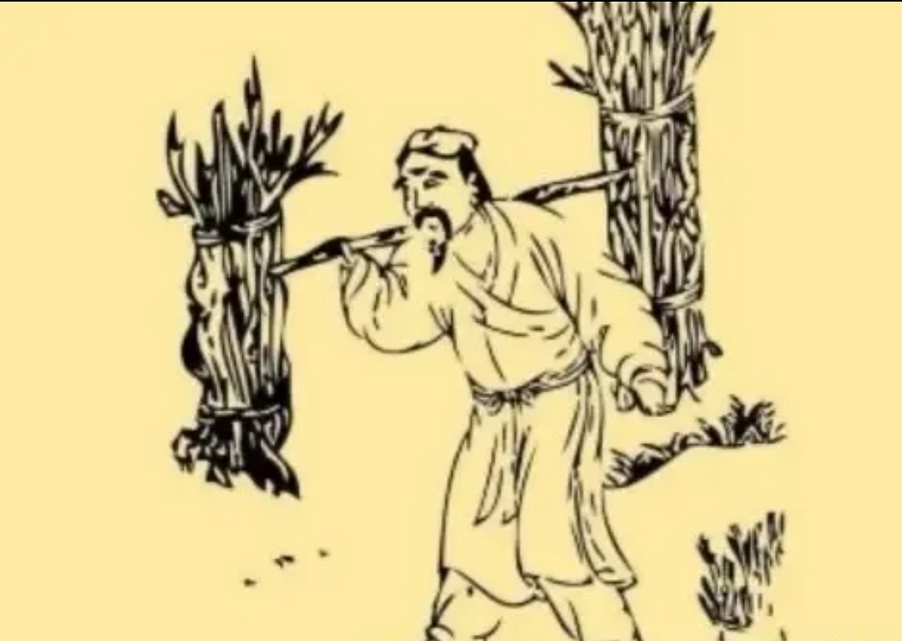 公公带着儿媳去山上砍柴,由于天气炎热,两人干了一会儿,感觉又累又渴