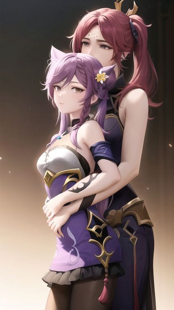 姐妹花二次元萌新插画  两个可爱的女孩子拥抱在一起.