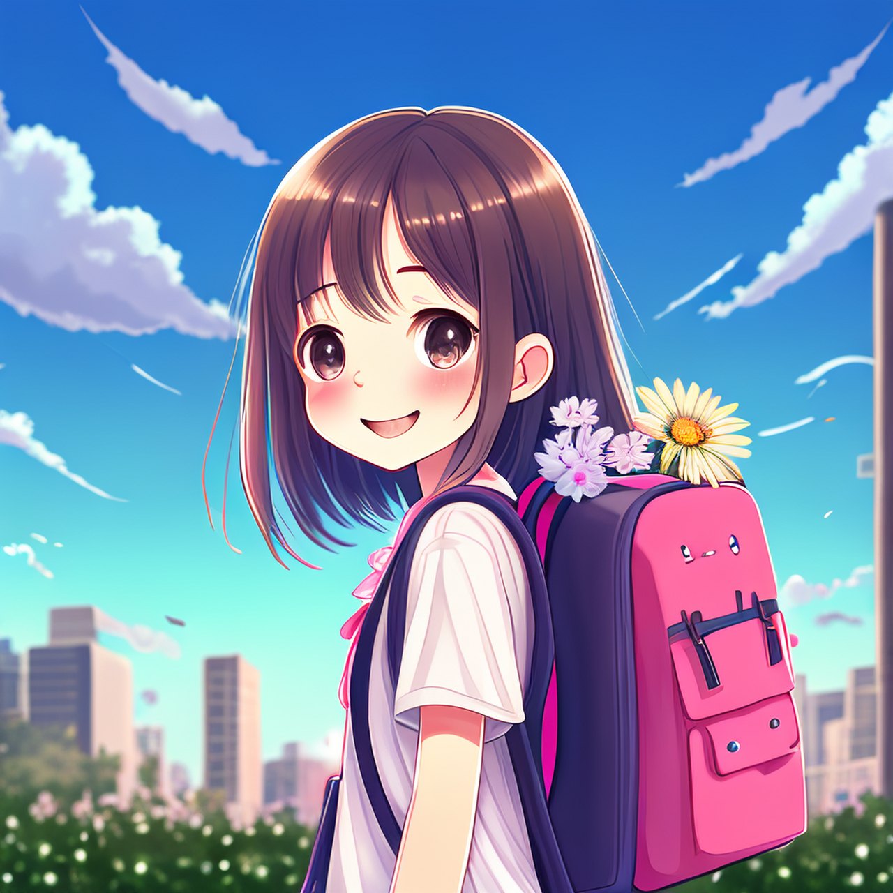 有趣表情:好看的可爱背书包动漫手绘女孩美女头像表情手机壁纸#有趣