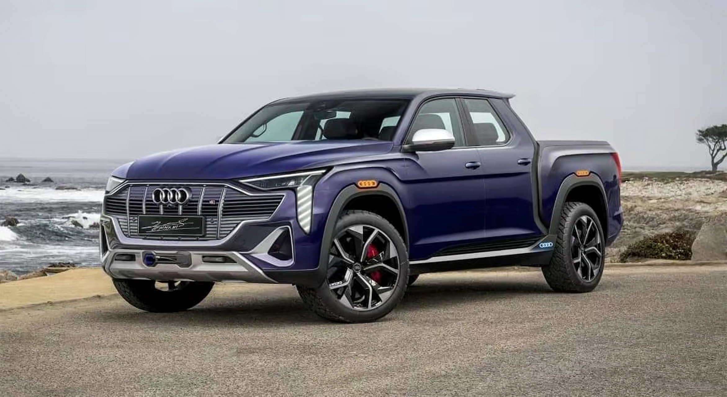 汽车# 全新奥迪皮卡假想图,新车在外观上的设计还是充满了力量感