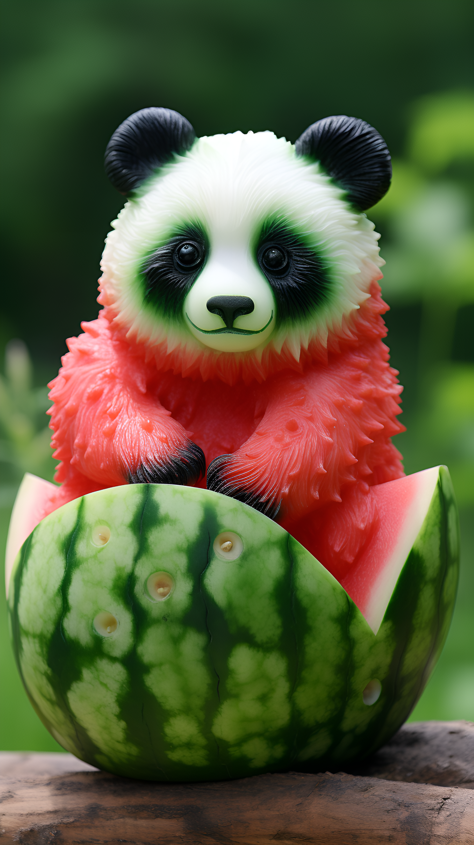水果雕刻的熊猫,可爱又呆萌