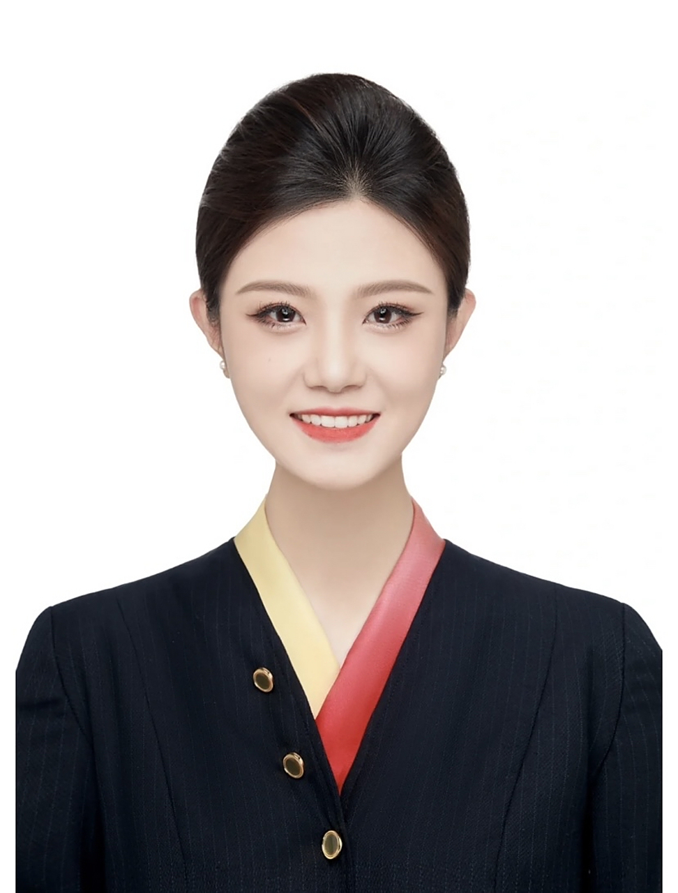 民航空姐的工作照和证件照,感觉工作照更好看呢