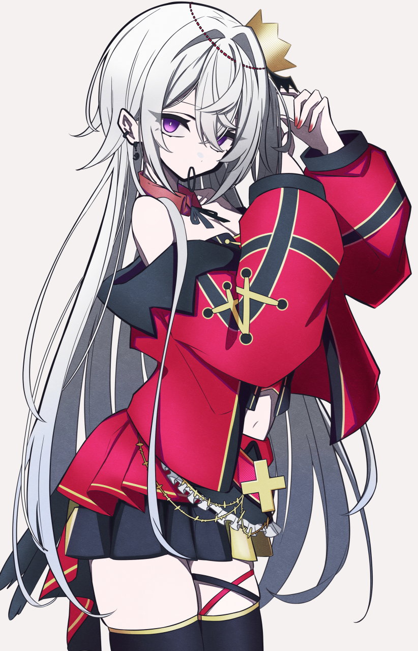 画师:ぐんじょう,白毛紫瞳过膝袜少女#二次元美图# #我爱二次元# #二