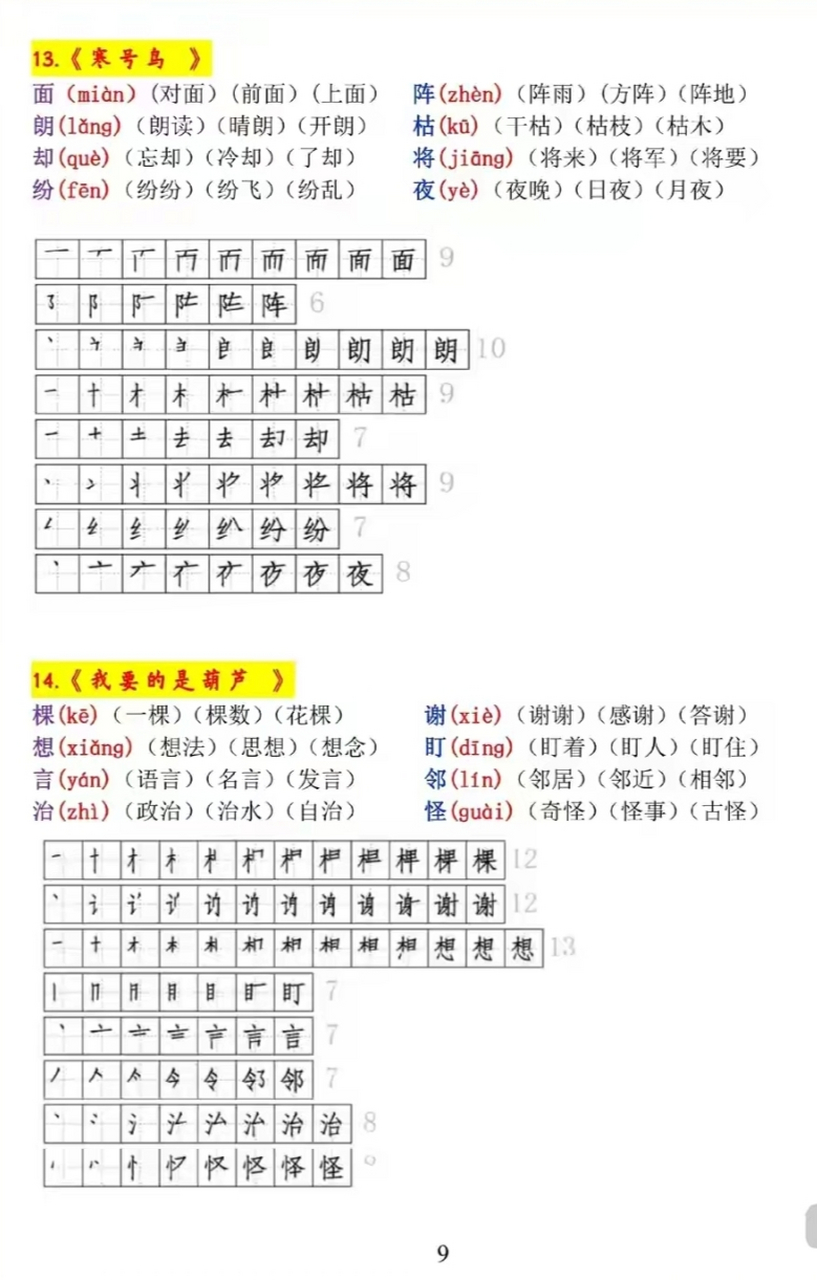 二年级上册语文《生字,拼音,组词》,暑假提前预习,开学轻松应对#暑假