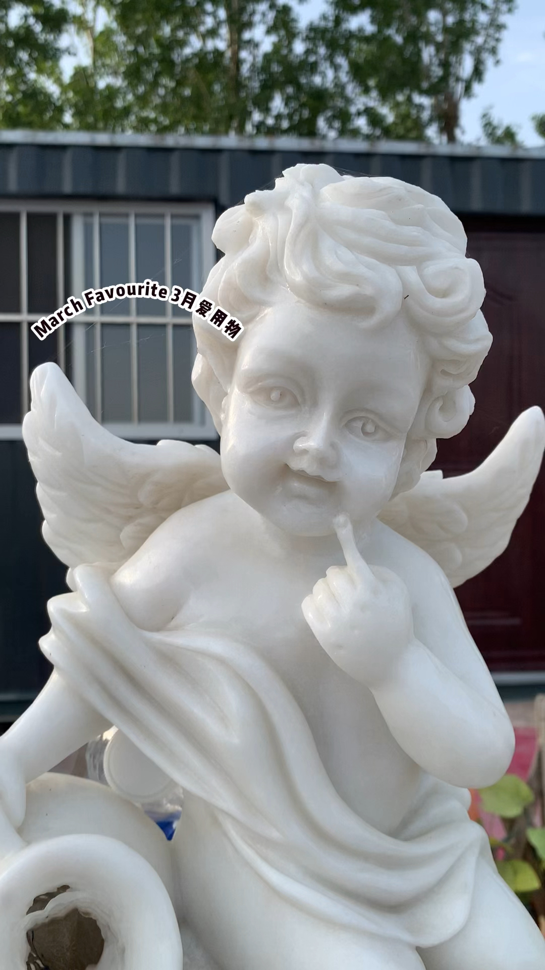 汉白玉天使喷泉小院庭院景观摆件-度小视