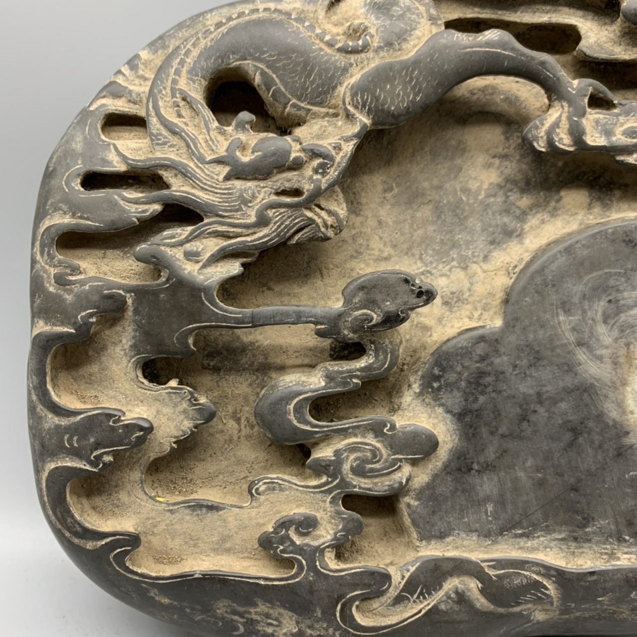古玩收藏 古名砚端砚 文房四宝 石雕云龙腾纹大砚台 尺寸:21*17*5cm