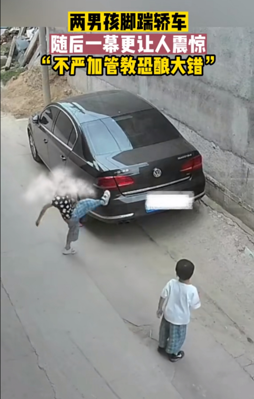 甘肃2名男孩用砖砸轿车被拍