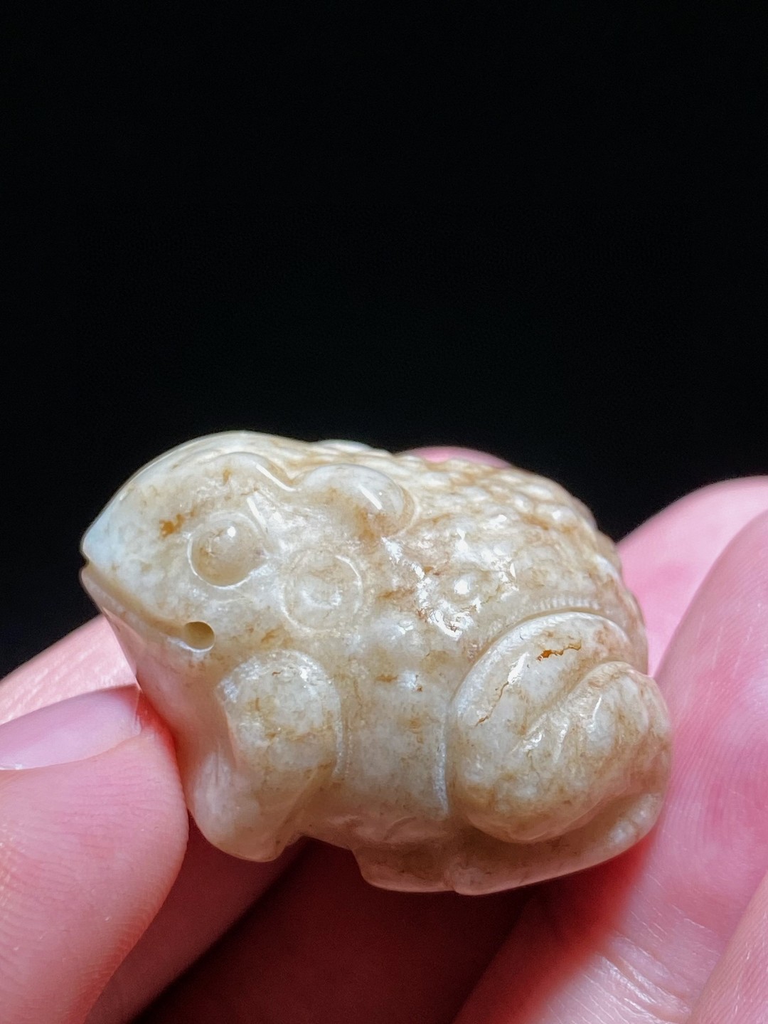 清 和田玉籽料 白玉受沁 金蟾 玉蛙 把件 挂件