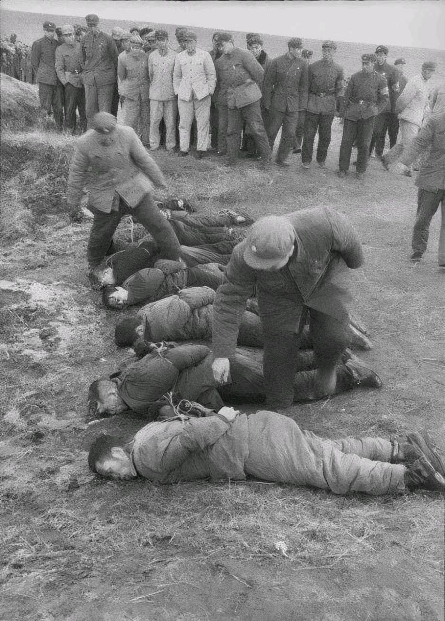 60年代,哈尔滨,这是死刑犯被公开处决的现场,照片中的他们已经被枪毙