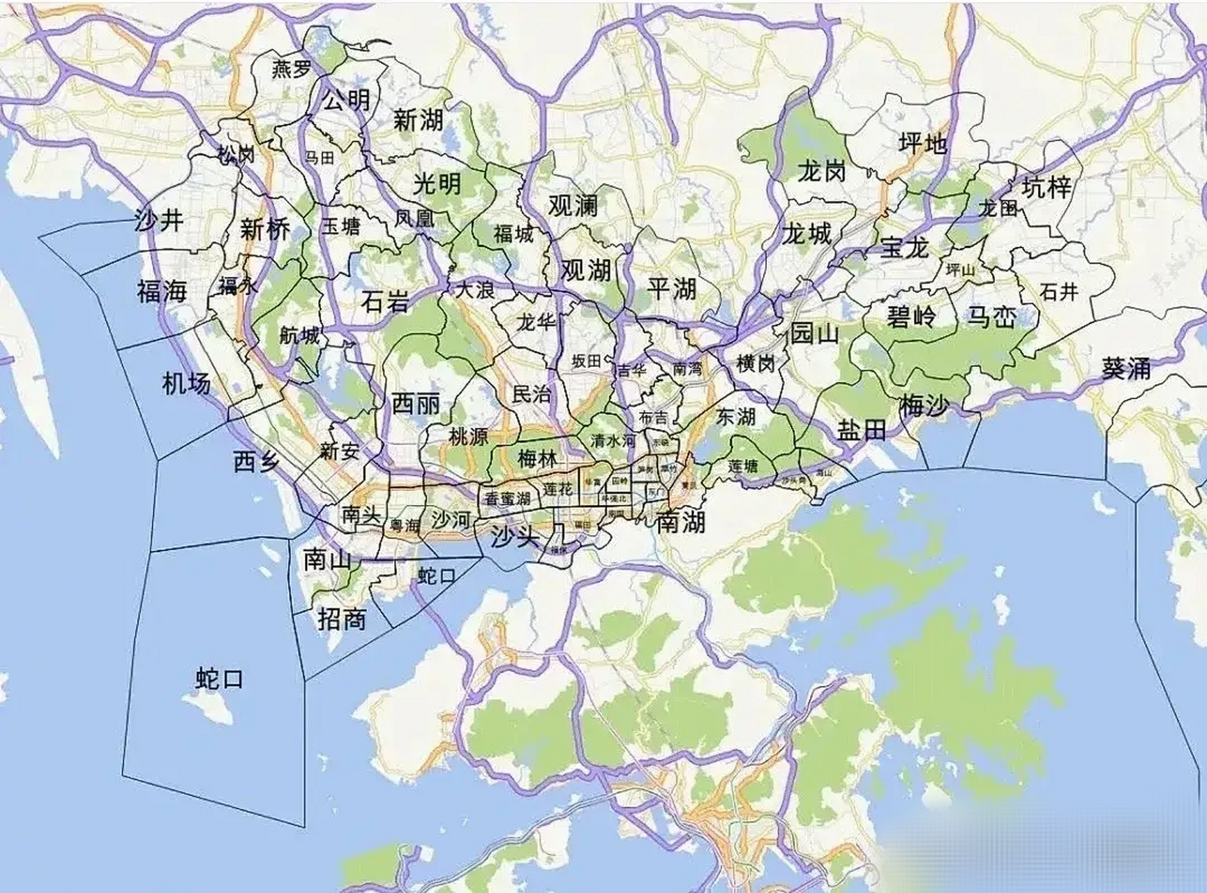 深圳街道划分原来是这样的,深圳目前10个区74个街道,没有镇,高度城市
