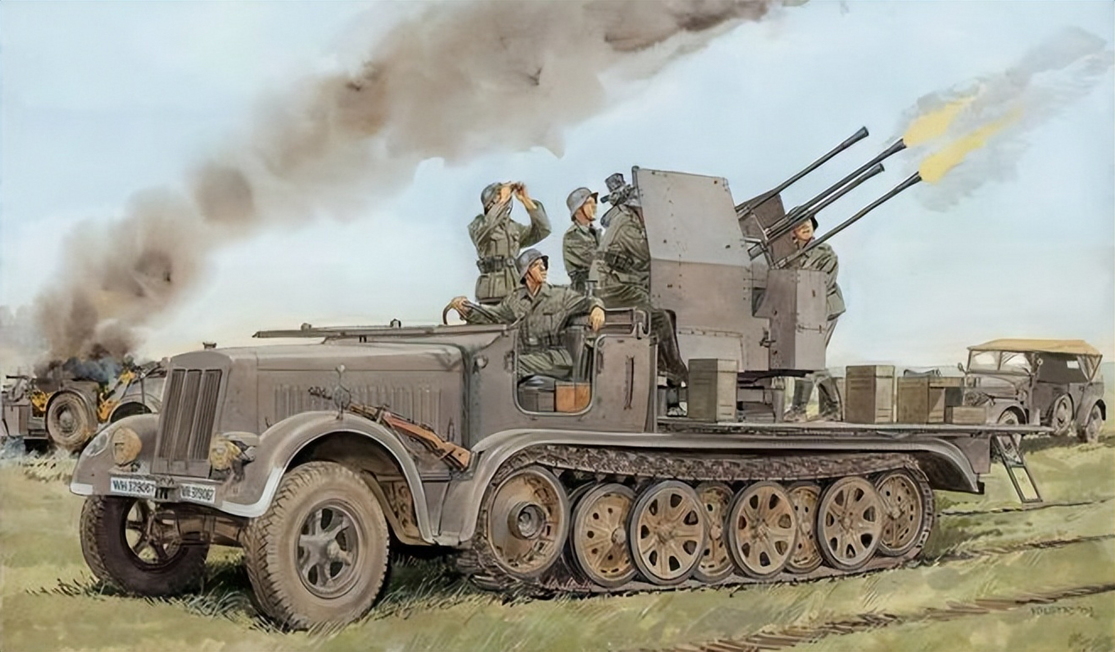 装备欣赏:一组二战德军防空炮题材插画,勿忘历史!