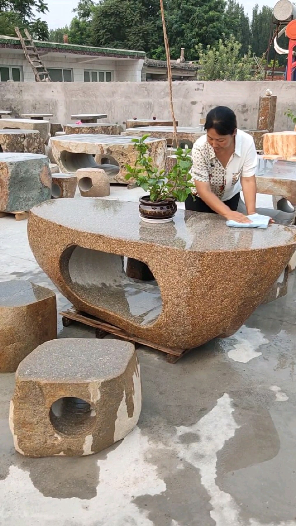 原石一体石桌石凳庭院休闲摆件