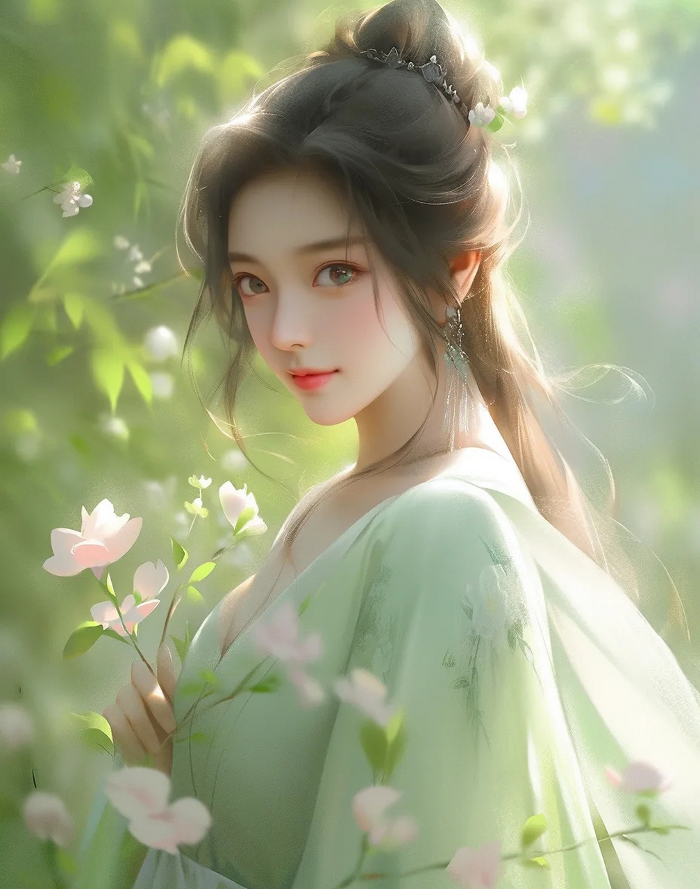 国风汉服绿衣系少女头像.92 和阳光的人在一起,心里就不会晦暗.