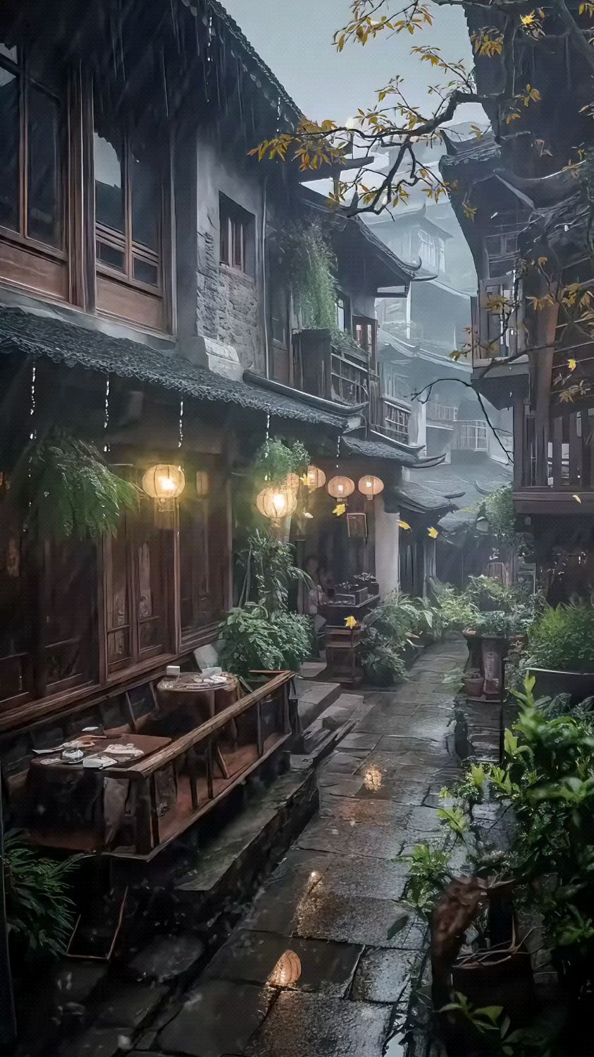 雨中江南美景图片