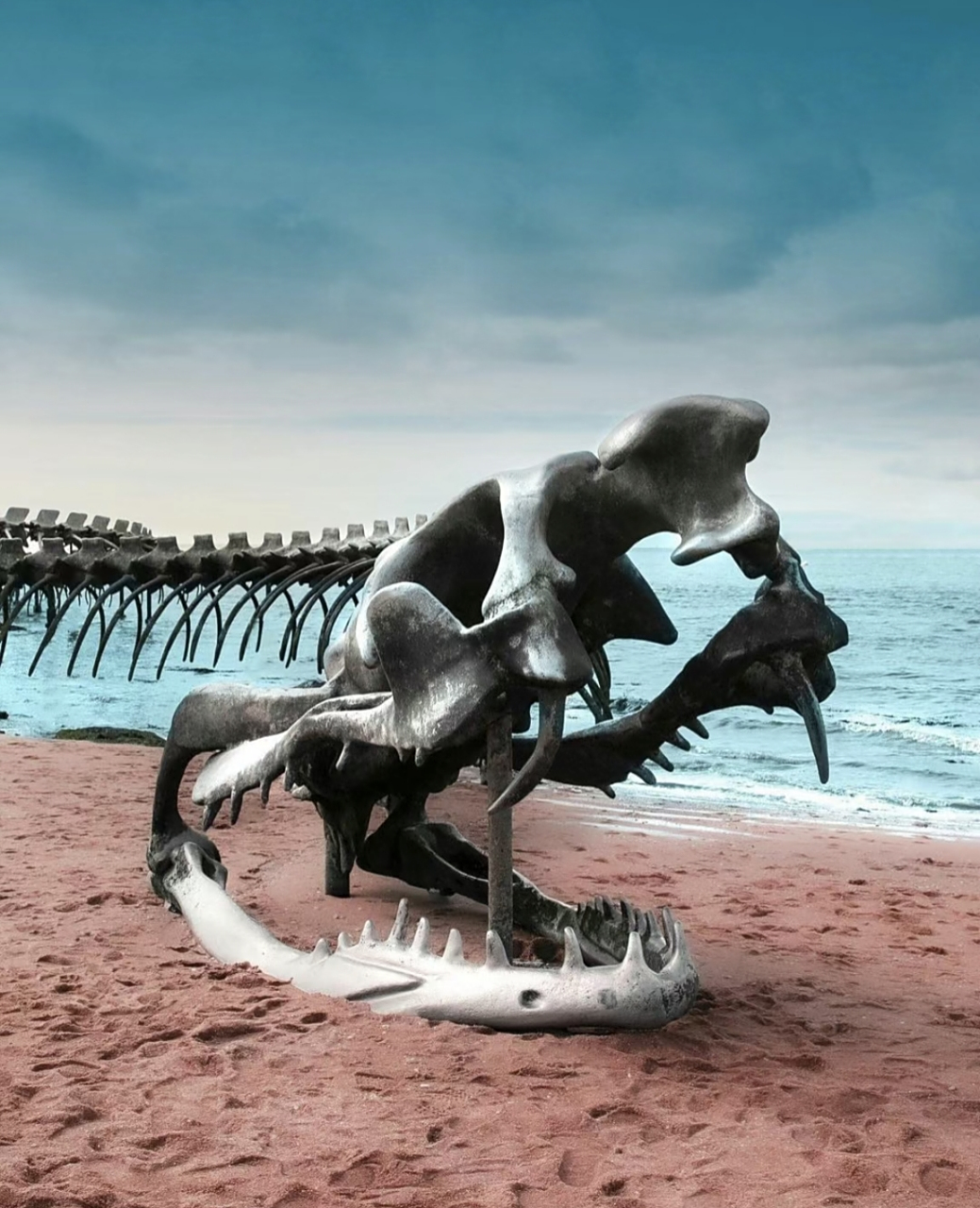 在法国卢瓦尔河入海口装置了一条巨型雕塑艺术作品—海蛇