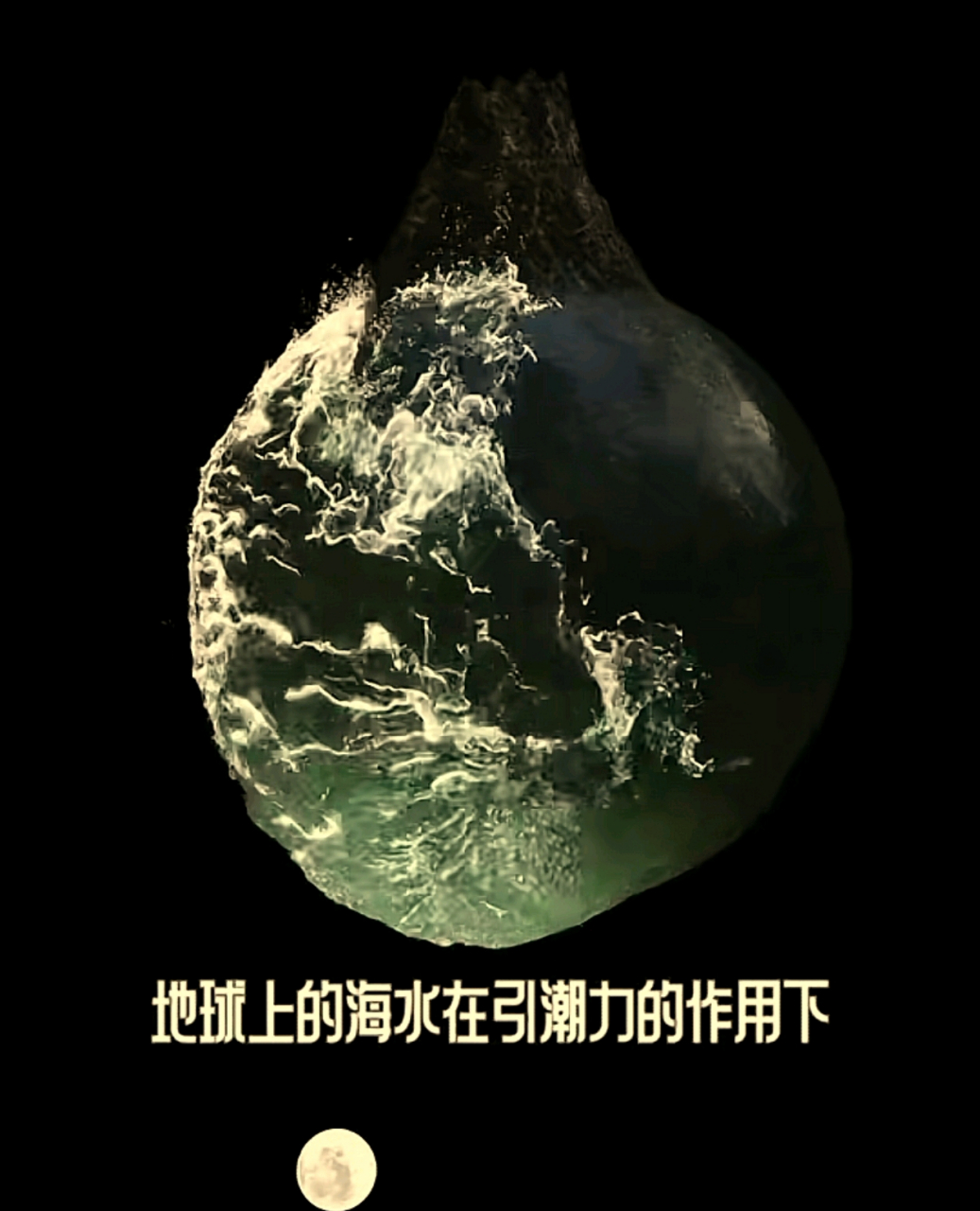 月球潮汐原理:  月球在围绕地球转动的过程中,地球上的海水在引潮力的