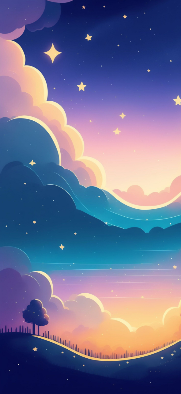 壁纸# #插画# 治愈系七彩的天空