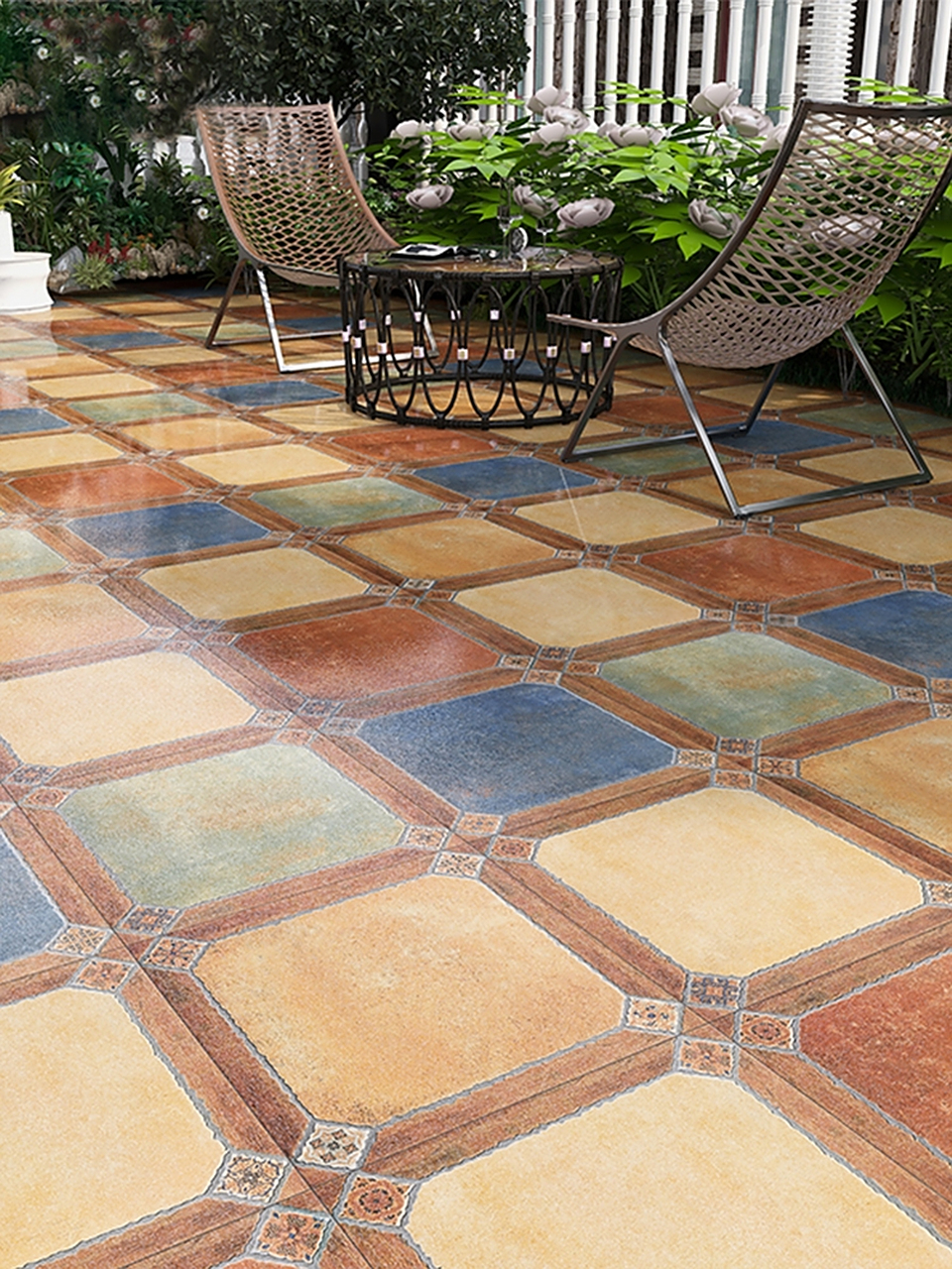 别墅阳台瓷砖楼顶室外露台仿古防滑地砖 户外美式庭院花园院子铺砖