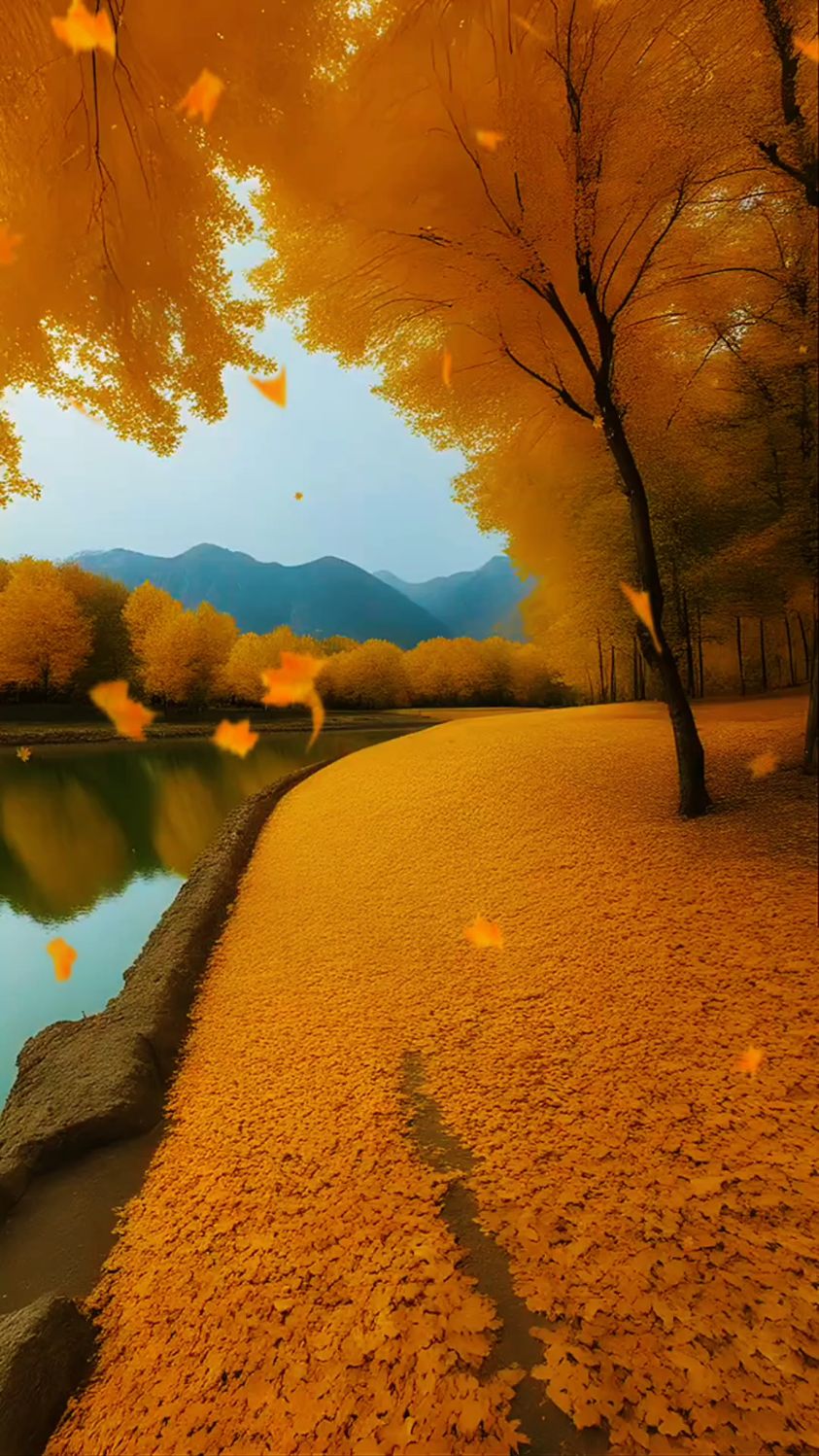 落叶飘扬,秋意浓浓,微风吹过,感受秋凉,仿佛是大自然