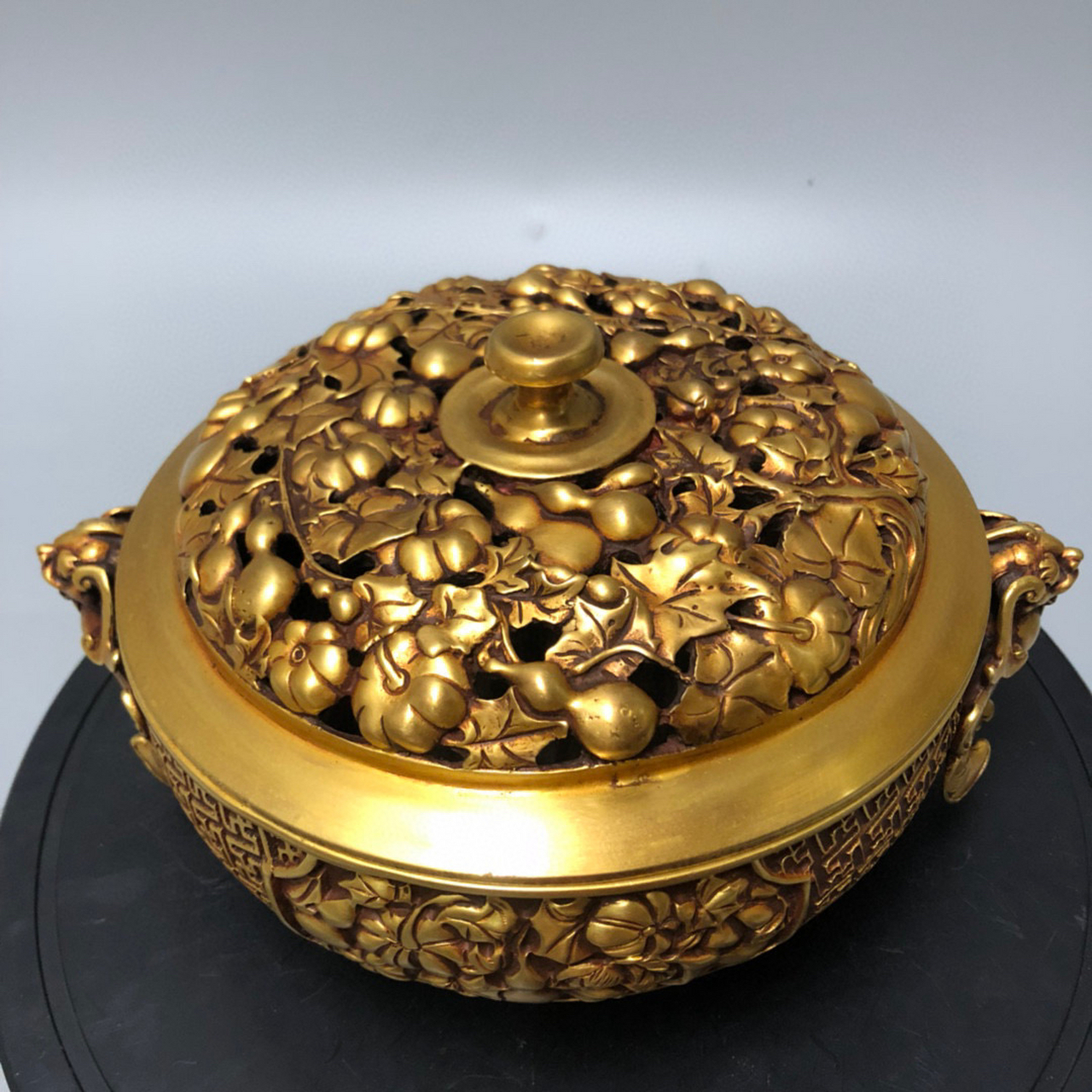 8斤 紫铜铸造,手工打磨,通体鎏金,包浆淳厚,金色璀璨