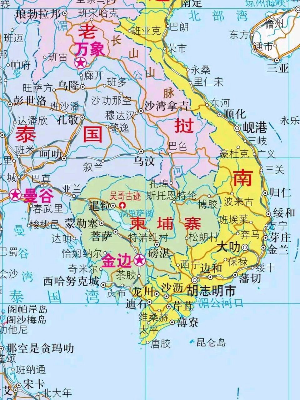 越南和泰国都有很长的海岸线,夹在中间的柬埔寨只有约460公里海岸线