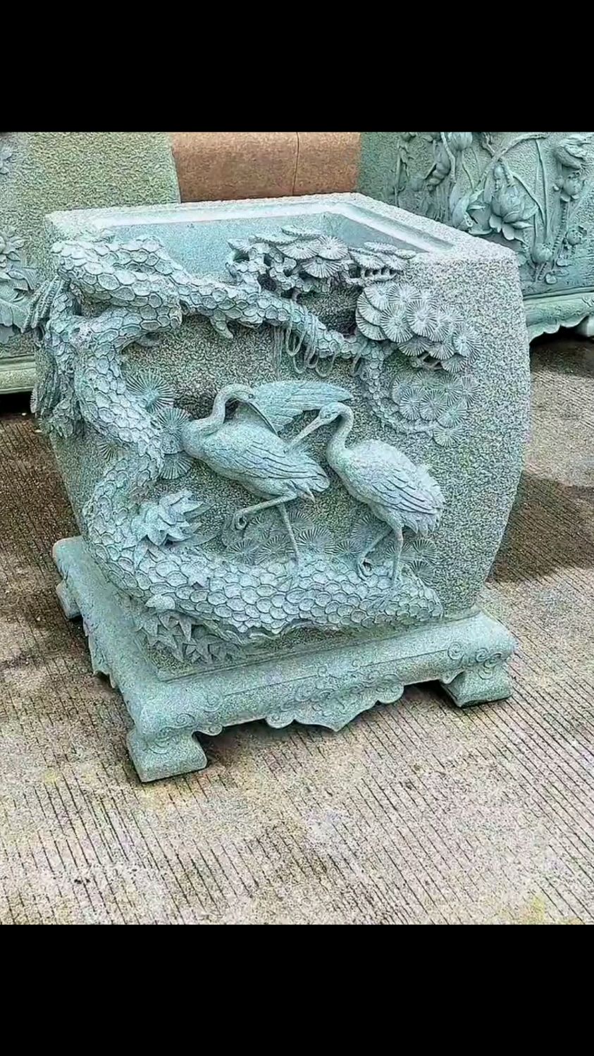 惠安石雕之门海花缸松鹤延年 惠安—世界石雕之都