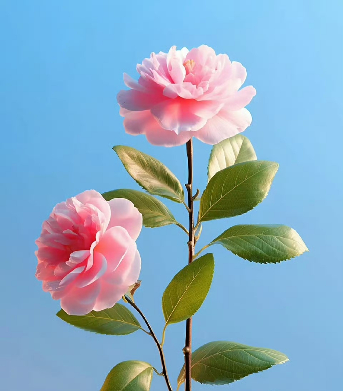 蓝天下美丽的山茶花,惹人喜爱,姹紫嫣红,美极了!