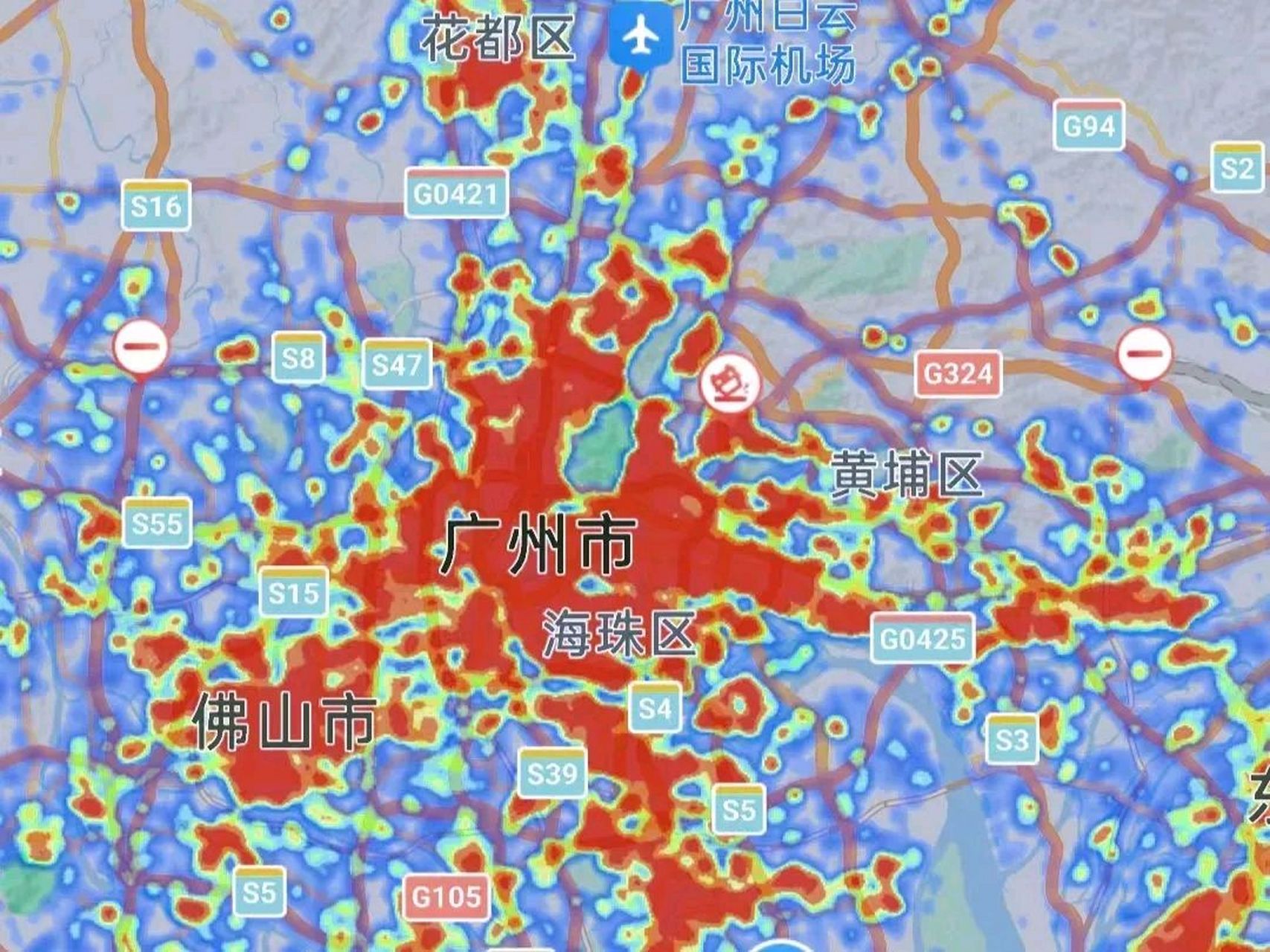 广东广州和四川成都热力图 首先,我们来看广州的热力图.