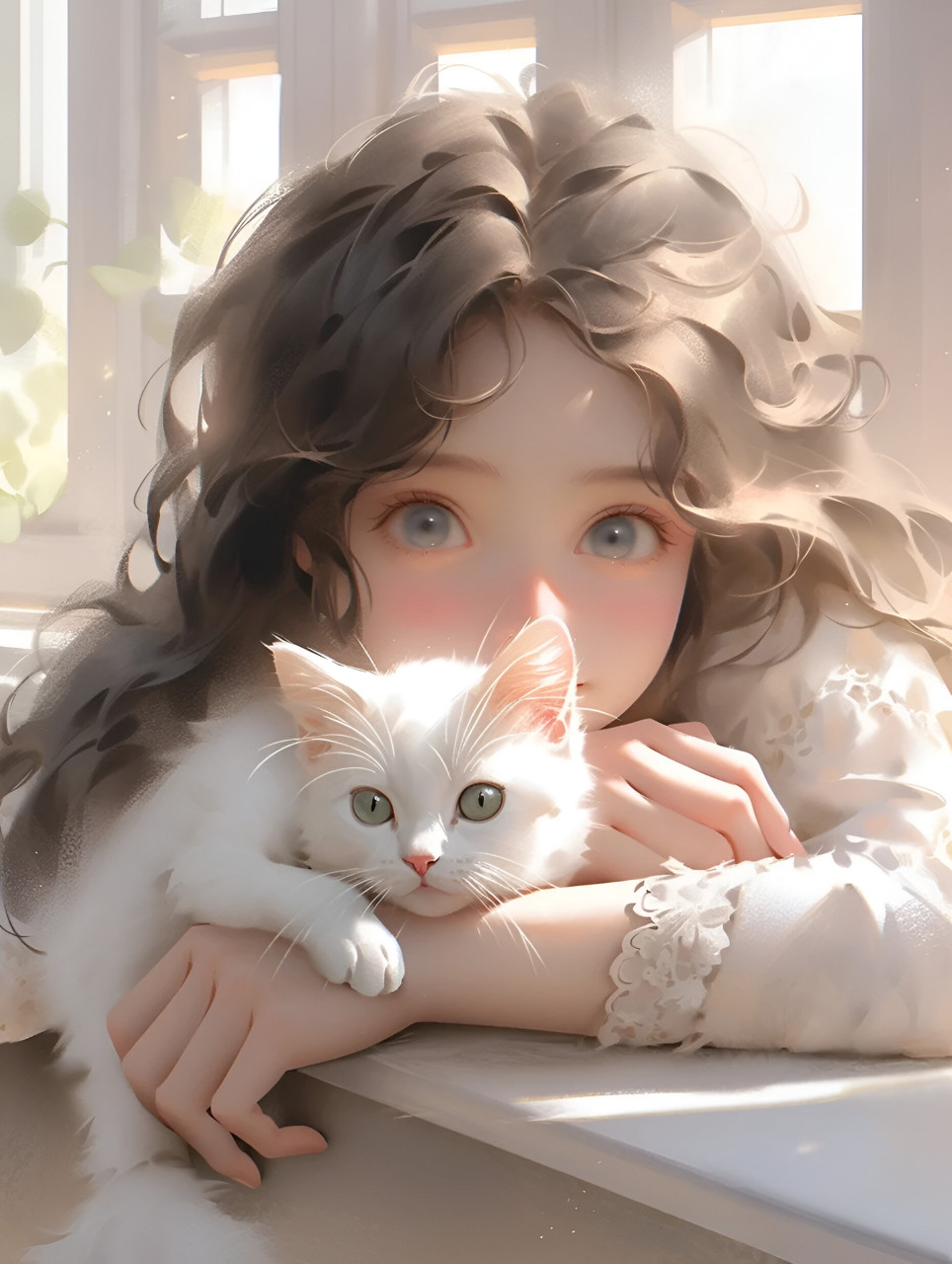 女孩与猫咪 #二次元# #ai共创计划# #ai绘画