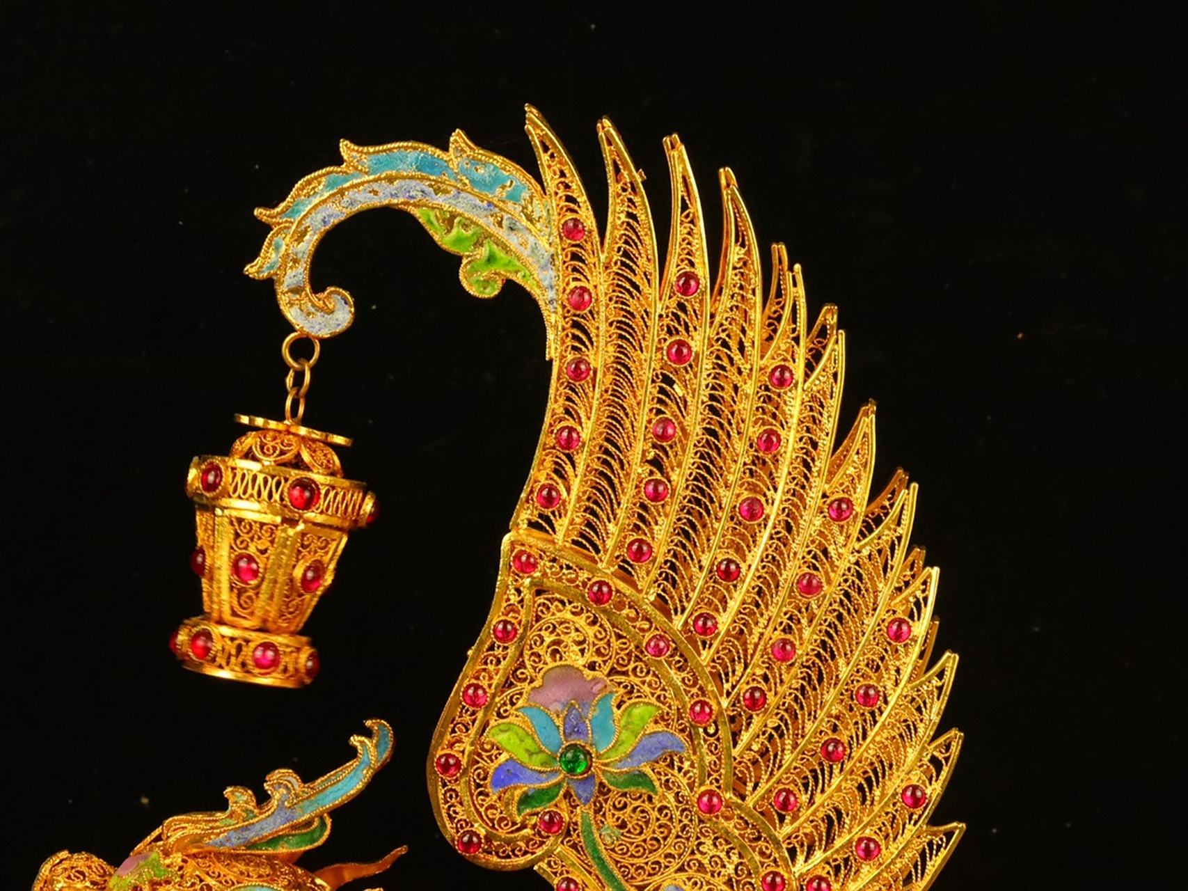 珍藏花丝工艺镶嵌宝石龙船摆件,尺寸长27厘米,宽13厘米.高32厘米.