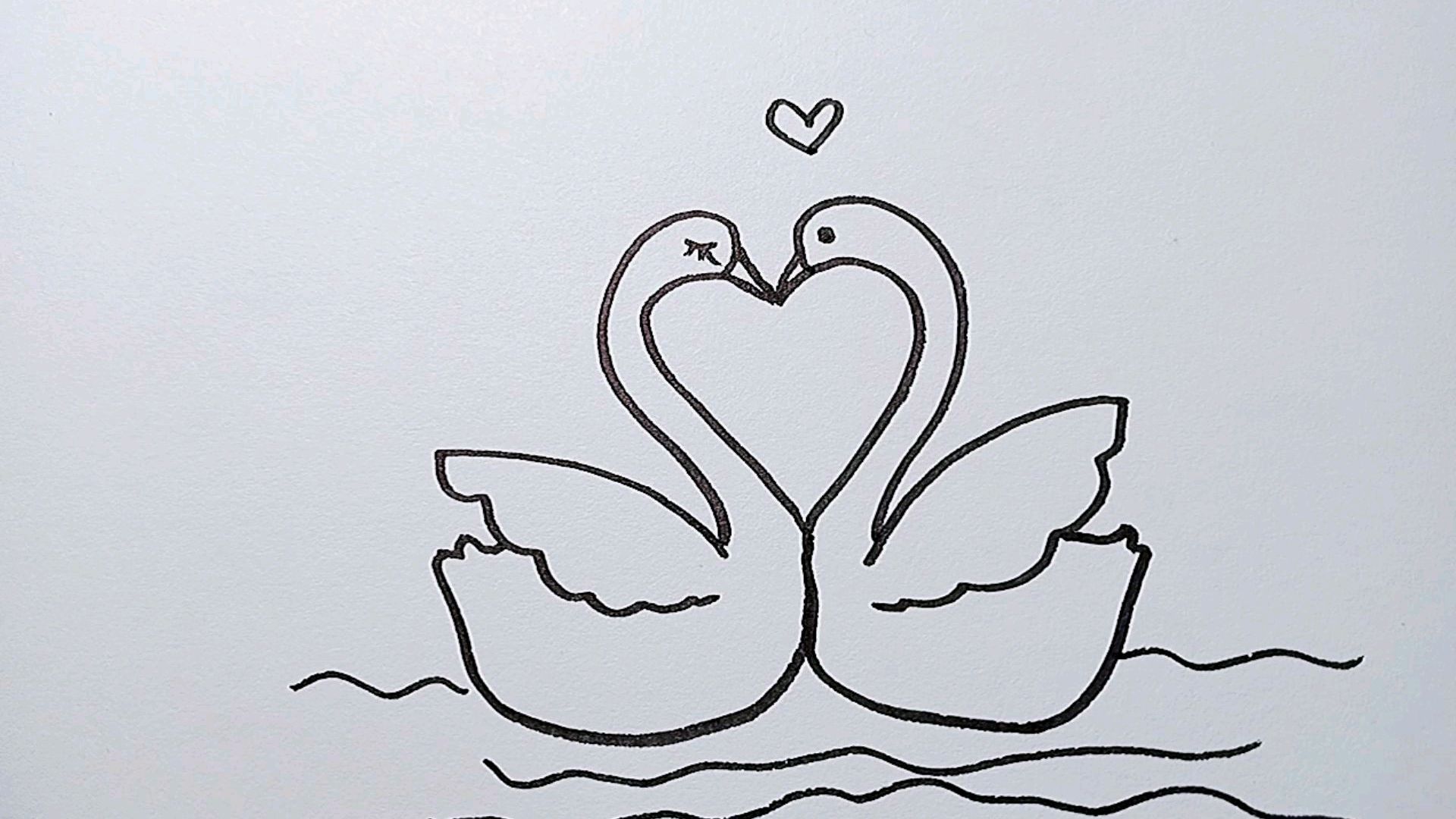 最简单的,一对小天鹅简笔画