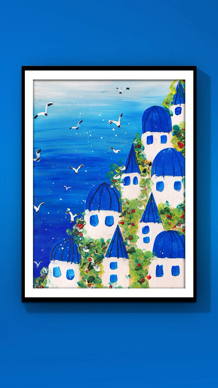 圣托里尼创意绘画,#少儿创意绘画#少儿美术#儿童创意绘画#创意美术-度