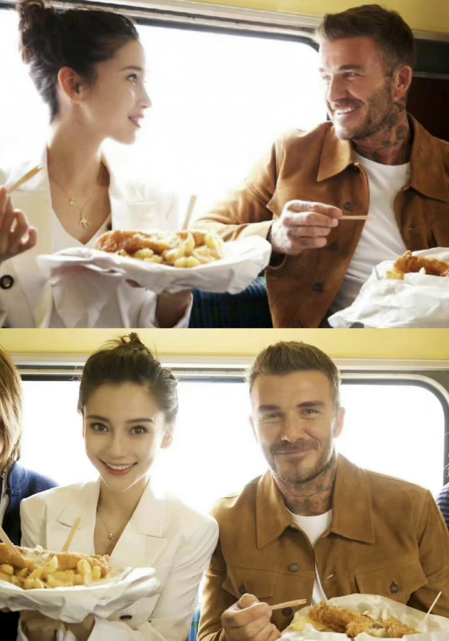 贝克汉姆angelababy同框拍广告# 多年后的再次同框～几乎没有变化!