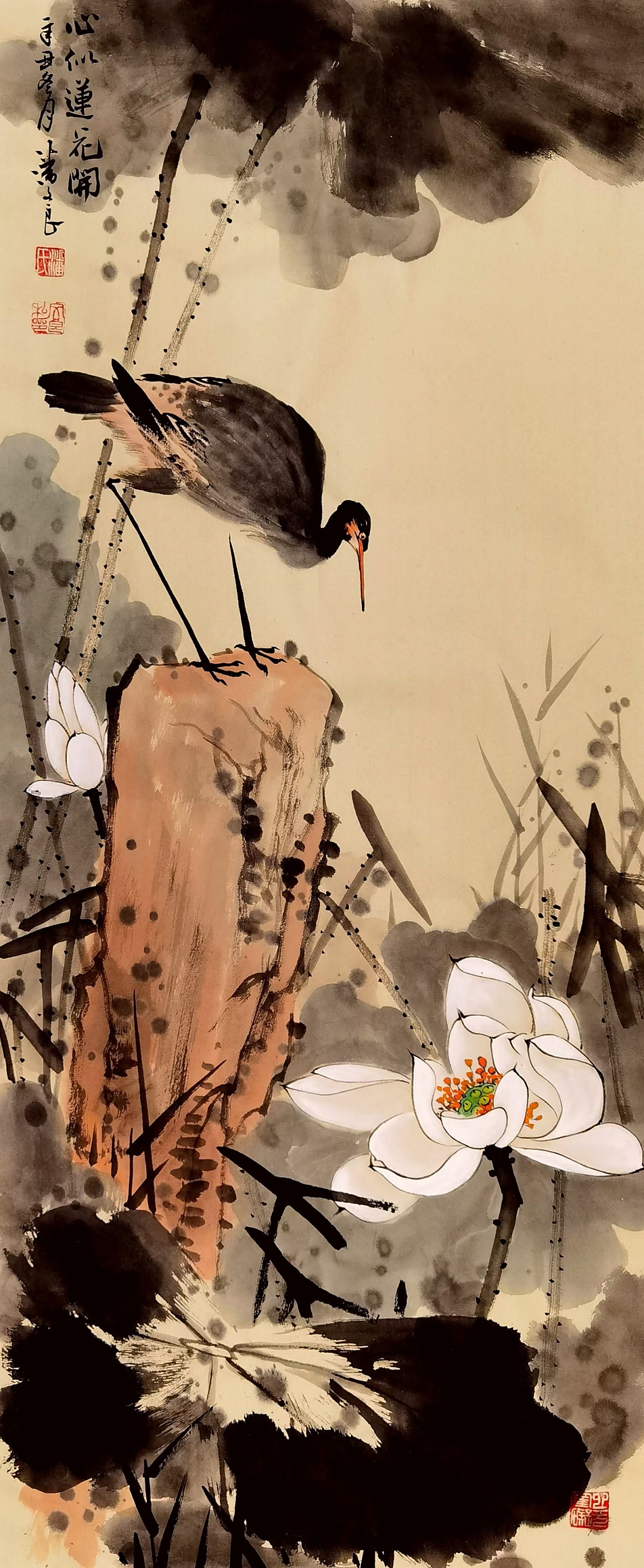 画坛才子潘文良诗书画三绝,国画荷花作品赏析