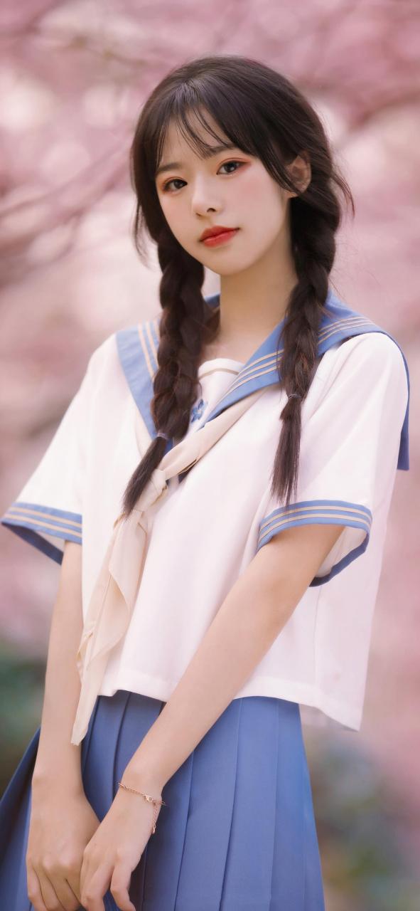 清纯可爱,小鸟依人!#清纯美女# #校服# #壁纸