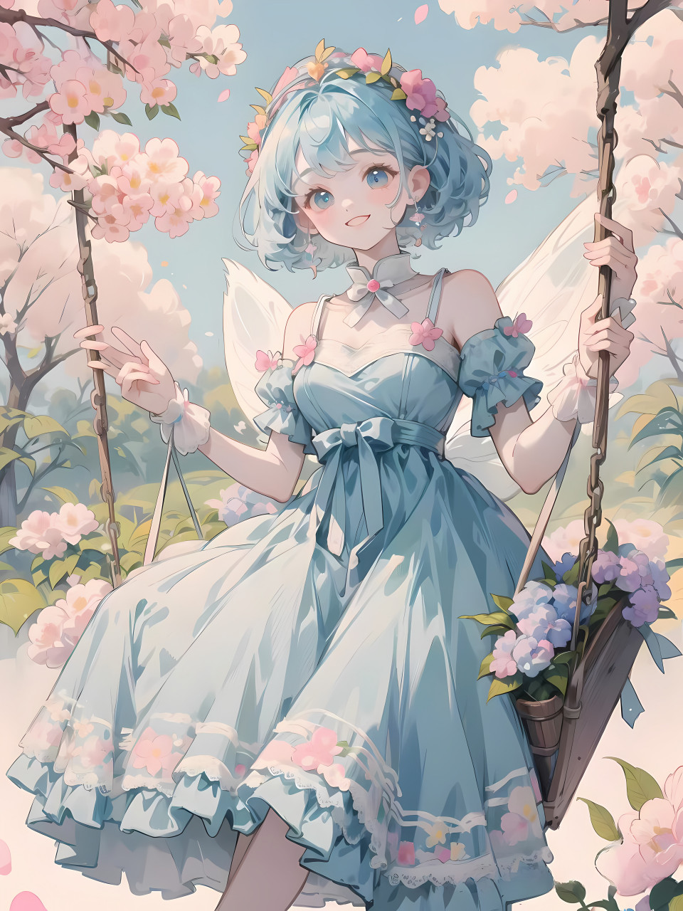 蓝色系秋千少女 #二次元# #ai共创计划# #ai绘画