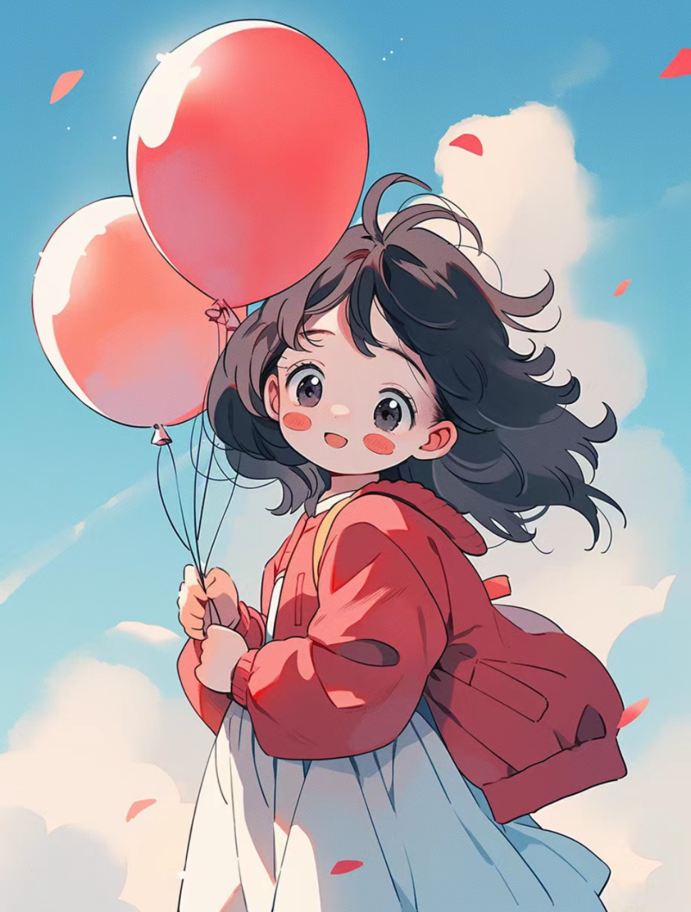 很阳光的女生头像|天空气球|可爱浪漫  转自冬凌草呀#二次元# #漫画