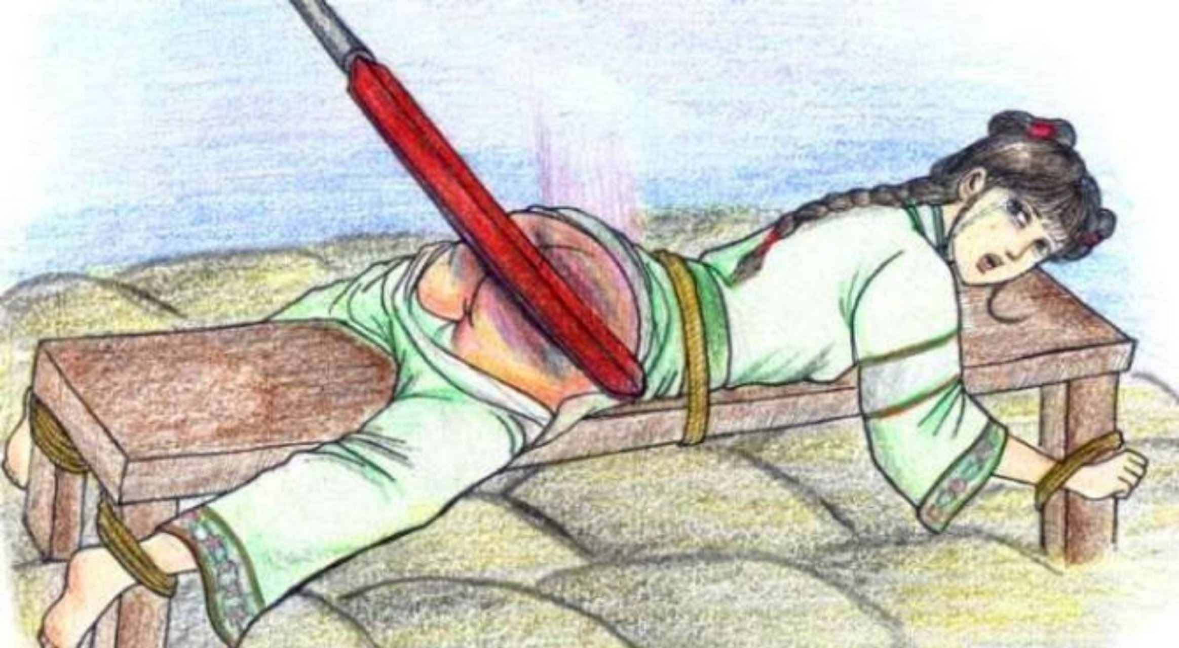 【图说】杖刑(杖责)  这个我们就很熟悉了,就是打板子,可是过去对女