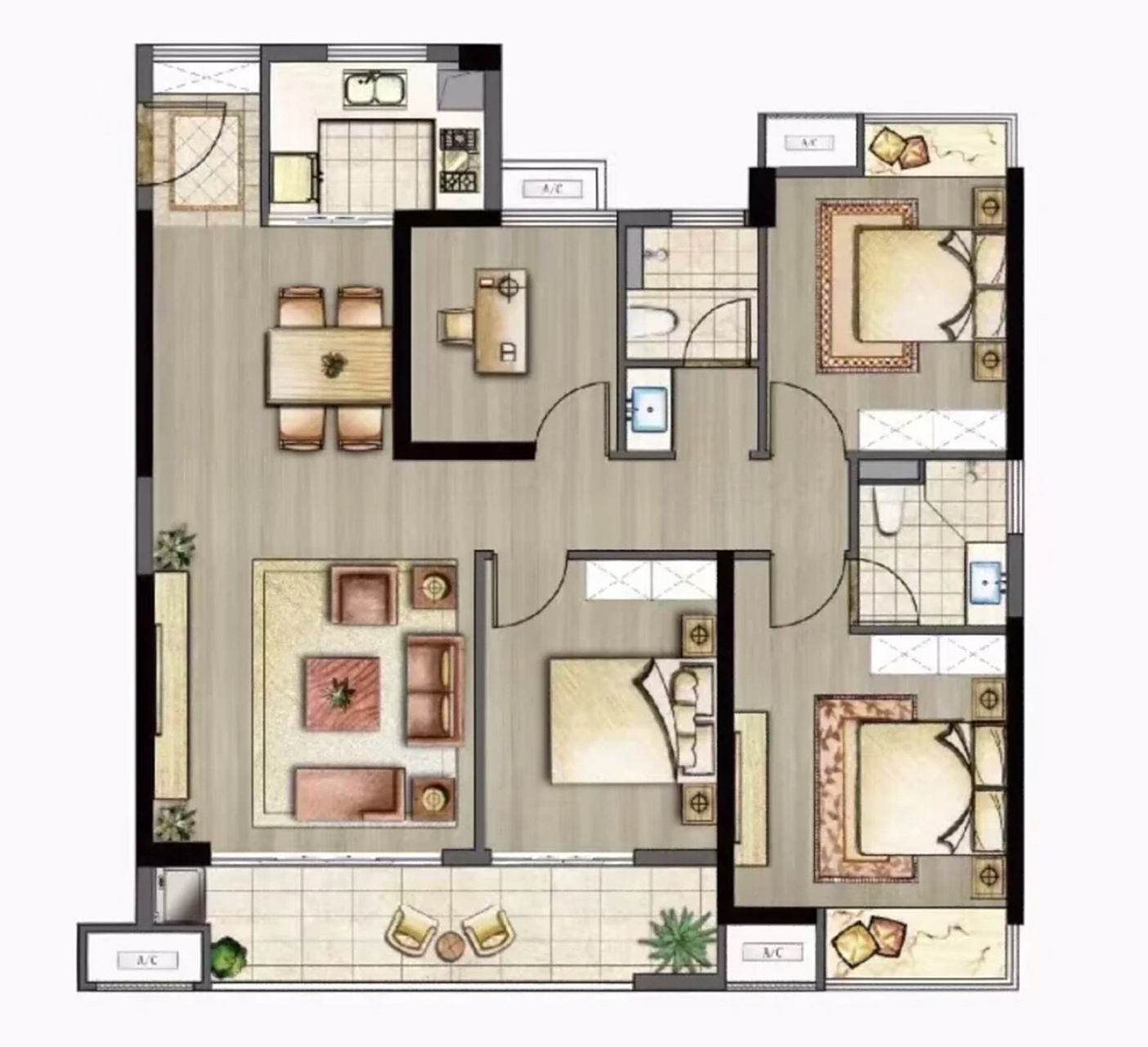 125方的4房户型.