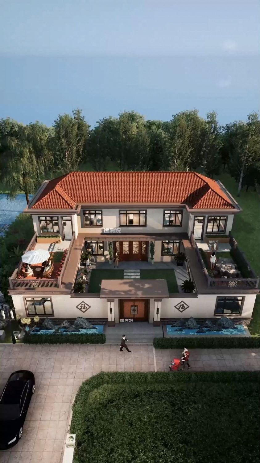 20x16米二层中式合院农村自建房别墅设计有全套建房施工图纸可定制