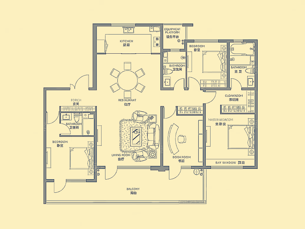 185平米自带阔绰阳台的优雅户型